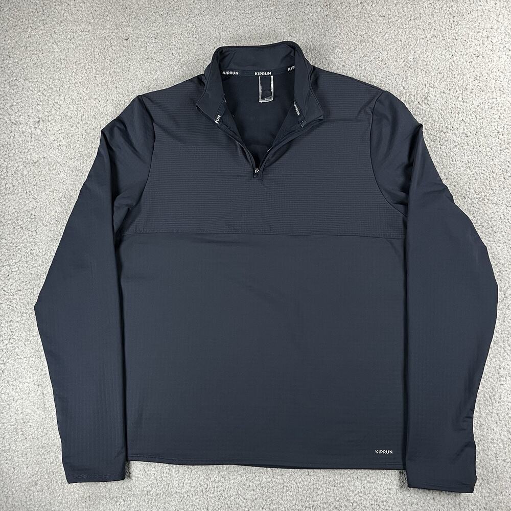 Kiprun 1/4 Zip Pullover Mens L Blue Grid Fleece Lined Decathlon Performance Run
